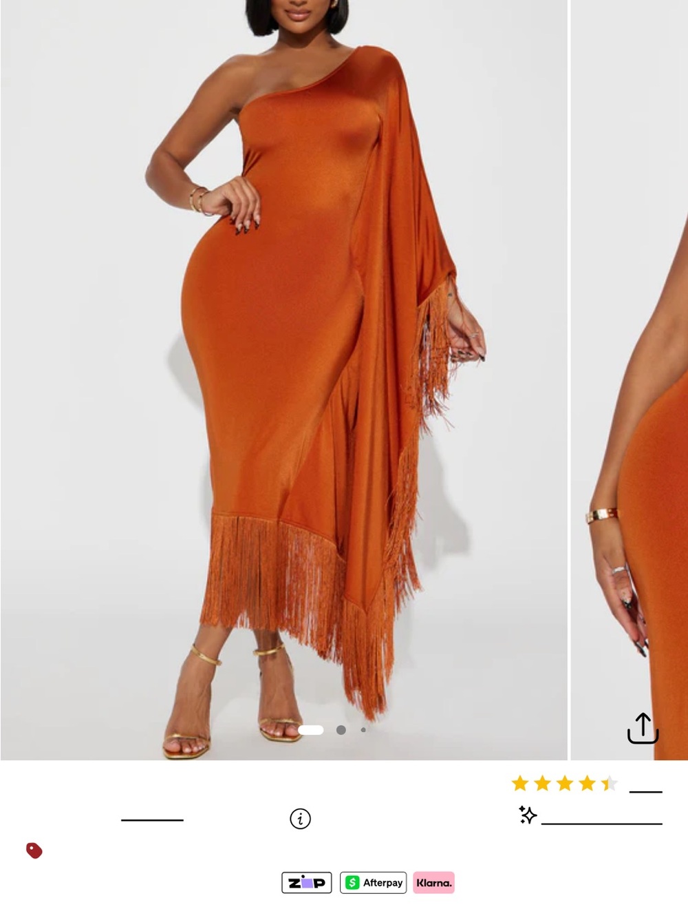 One-Shoulder Fringe Midi Dress in Rust